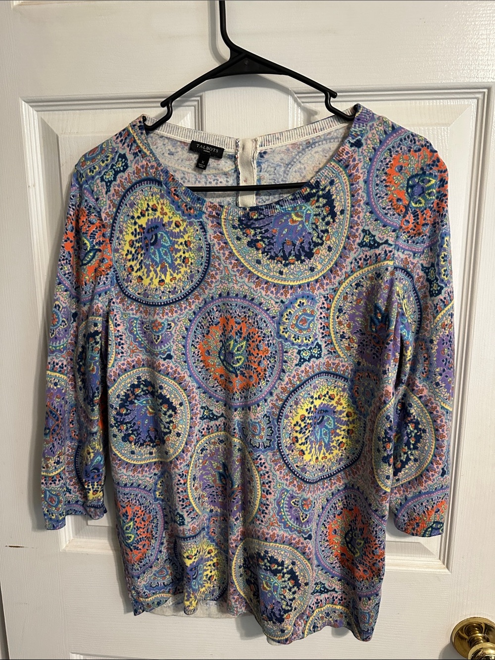 Talbots Purple Multicolor Paisley Medallion Scoop Neck Top